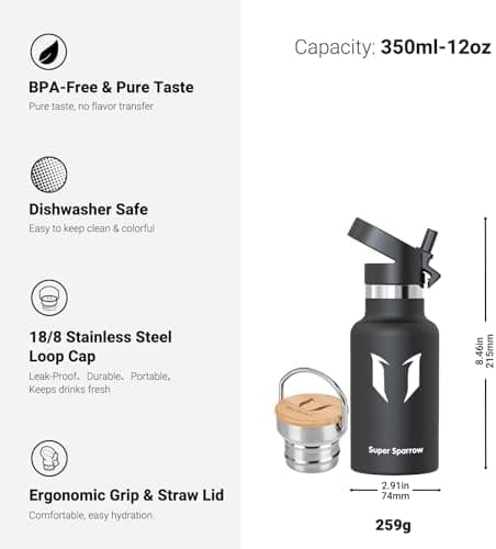Super Sparrow Trinkflasche Edelstahl - Auslaufsicher Thermoskanne - Kinder für Sprudel, Sport, Schule, Fitness - 500ml -