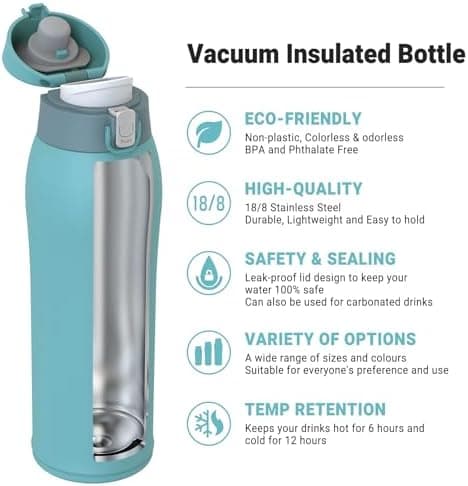 AORIN Trinkflasche Edelstahl 18/8, 500ml, BPA-Frei, Doppelwandig Isolierflasche für Sport, Schule und Outdooraktivitäten