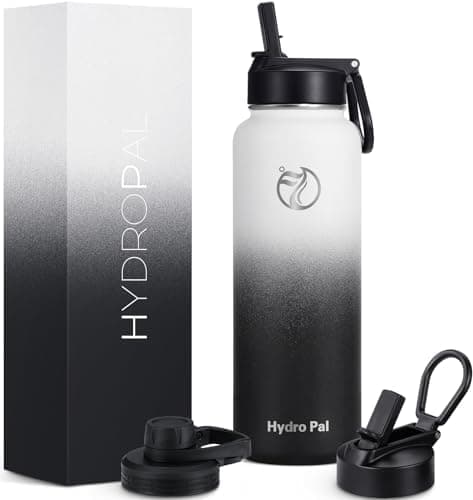 HydroPal Edelstahl Trinkflasche - Isolierte Flasche mit Strohhalm & 2 Deckeln, Auslaufsichere Isolierung für Sport, 500m