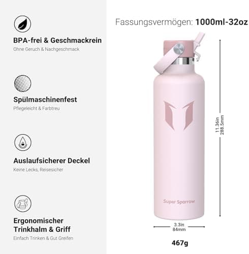 Super Sparrow Thermobecher für Sport und Outdoor - 500ml, 750ml - BPA-Frei, ClimatePartner certified - FlipFlow Trinkfla