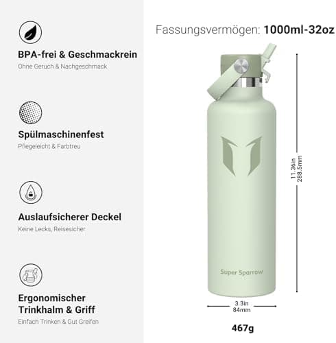 Super Sparrow Thermobecher für Sport und Outdoor - 500ml, 750ml - BPA-Frei, ClimatePartner certified - FlipFlow Trinkfla
