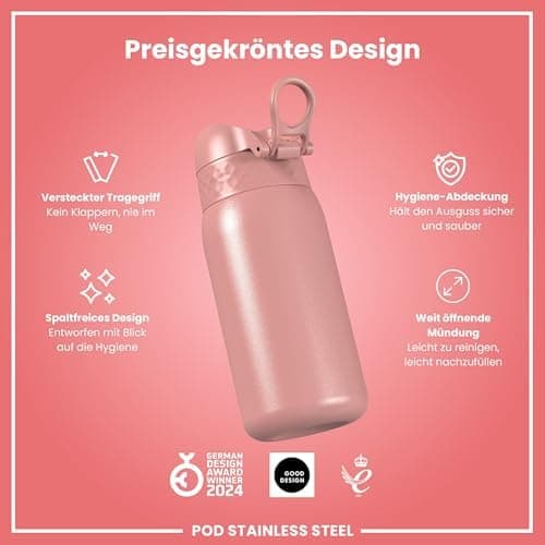 ion8 Kinder Trinkflasche Edelstahl 400ml Nicht Isoliert Sichere Verriegelung Spülmaschinenfest Klappdeckel Leicht zu Rei
