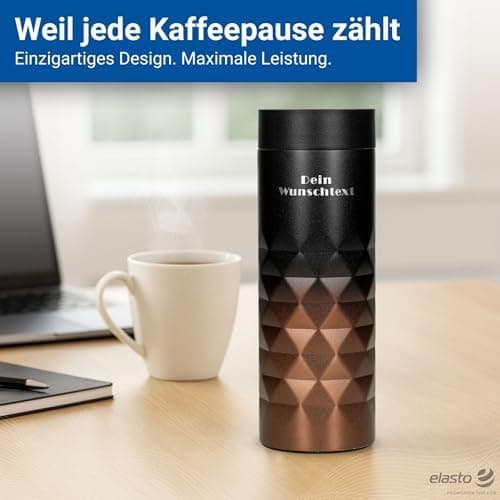 Thermobecher personalisiert 450 ml - auslaufsicherer Edelstahl to go Becher - Kaffeebecher für Büro, Auto und Uni - hält