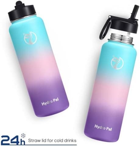 HydroPal Edelstahl Trinkflasche - Isolierte Flasche mit Strohhalm & 2 Deckeln, Auslaufsichere Isolierung für Sport, 500m