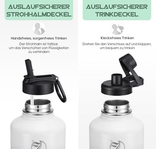 HydroPal Edelstahl Trinkflasche - Isolierte Flasche mit Strohhalm & 2 Deckeln, Auslaufsichere Isolierung für Sport, 500m