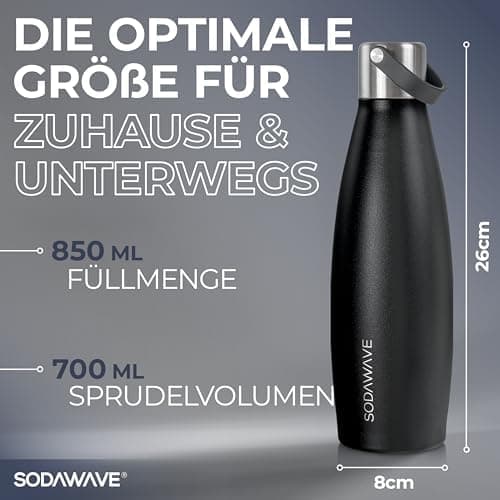 SODAWAVE® Trinkflasche Edelstahl extra groß [850ml] für SodaStream Crystal I 100% auslaufsichere Trinkflasche ideal für