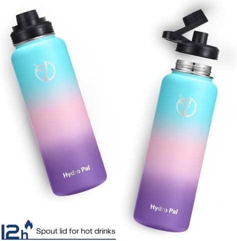 HydroPal Edelstahl Trinkflasche - Isolierte Flasche mit Strohhalm & 2 Deckeln, Auslaufsichere Isolierung für Sport, 500m
