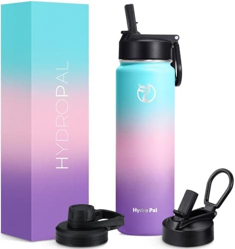 HydroPal Edelstahl Trinkflasche - Isolierte Flasche mit Strohhalm & 2 Deckeln, Auslaufsichere Isolierung für Sport, 500m
