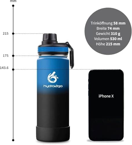 hydro2go Edelstahl Trinkflasche Mit Strohhalm, Bpa-Frei, Isolierflasche Für Kinder, Sport & Outdoor, 12h Heiß 24h Kalt H