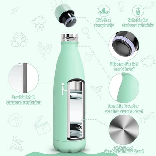 HoneyHolly Kinder Trinkflasche Doppelwandig, 500ML BPA-frei, Thermosflasche für Fitness und Gym