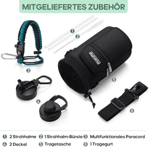 HydroPal Edelstahl Trinkflasche - Isolierte Flasche mit Strohhalm & 2 Deckeln, Auslaufsichere Isolierung für Sport, 500m