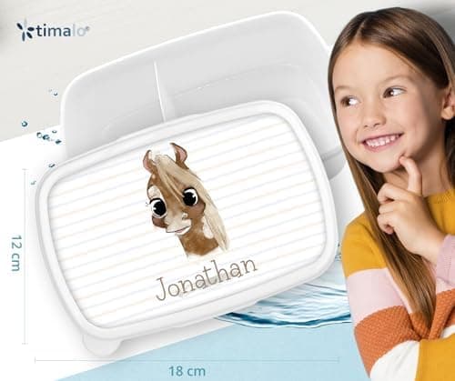 Timalo® Brotdose Kinder mit Namen | Personalisierte Bento Lunchbox für Jungen & Mädchen | Kindergarten & Schule Motiv Ti