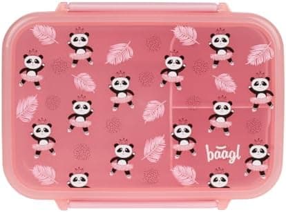 Baagl Brotdose Kinder für Schule – Snackdose mit Fächern (Panda)  
Baagl Brotdose für Mädchen – Lunchbox mit Trennfächer