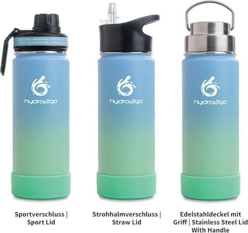 hydro2go Edelstahl Trinkflasche Mit Strohhalm, Bpa-Frei, Isolierflasche Für Kinder, Sport & Outdoor, 12h Heiß 24h Kalt H