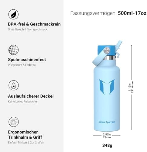 Super Sparrow Thermobecher für Sport und Outdoor - 500ml, 750ml - BPA-Frei, ClimatePartner certified - FlipFlow Trinkfla