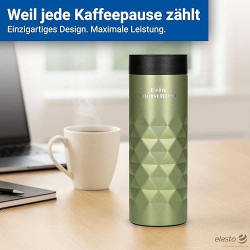 Thermobecher personalisiert 450 ml - auslaufsicherer Edelstahl to go Becher - Kaffeebecher für Büro, Auto und Uni - hält