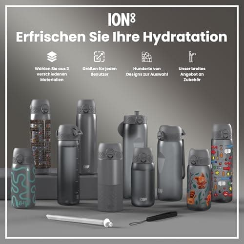 ion8 Kinder Trinkflasche Edelstahl 400ml Nicht Isoliert Sichere Verriegelung Spülmaschinenfest Klappdeckel Leicht zu Rei