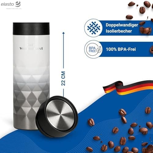 Thermobecher personalisiert 450 ml - auslaufsicherer Edelstahl to go Becher - Kaffeebecher für Büro, Auto und Uni - hält