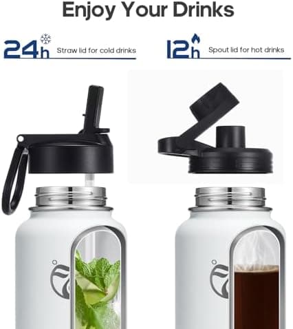 HydroPal Edelstahl Trinkflasche - Isolierte Flasche mit Strohhalm & 2 Deckeln, Auslaufsichere Isolierung für Sport, 500m
