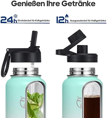 HydroPal Edelstahl Trinkflasche - Isolierte Flasche mit Strohhalm & 2 Deckeln, Auslaufsichere Isolierung für Sport, 500m