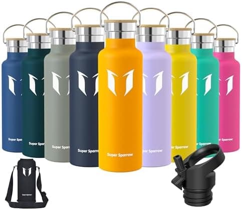 Super Sparrow Trinkflasche Edelstahl - Auslaufsicher Thermoskanne - Kinder für Sprudel, Sport, Schule, Fitness - 500ml -