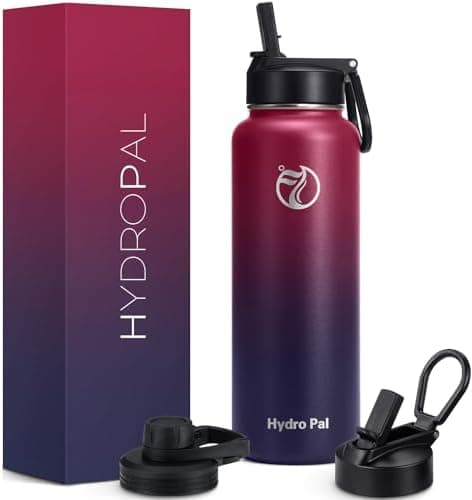 HydroPal Edelstahl Trinkflasche - Isolierte Flasche mit Strohhalm & 2 Deckeln, Auslaufsichere Isolierung für Sport, 500m