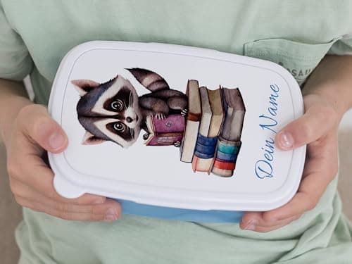 GRAZDesign Personalisierte Brotdose Waschbär mit Namen - Geschenk zur Einschulung für Kinder in der Schule und Kindergar