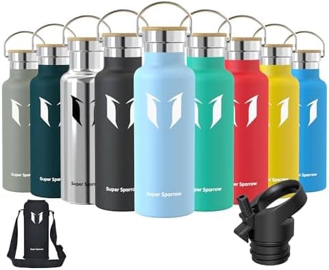 Super Sparrow Trinkflasche Edelstahl - Auslaufsicher Thermoskanne - Kinder für Sprudel, Sport, Schule, Fitness - 500ml -
