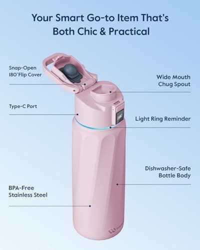 WATERH Boost Smart-Wasserflasche für Geschenke - mit Erinnerungsfunktion & Wasserspender, Edelstahl, 907 ml, Hochglanzsc
