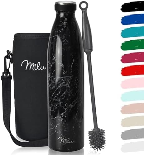 Milu Edelstahl Trinkflasche für Erwachsene – 750ml Isolierflasche zum Tragen – auslaufsicher, Kohlensäuregerecht inkl. R