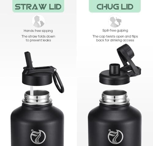 HydroPal Edelstahl Trinkflasche - Isolierte Flasche mit Strohhalm & 2 Deckeln, Auslaufsichere Isolierung für Sport, 500m