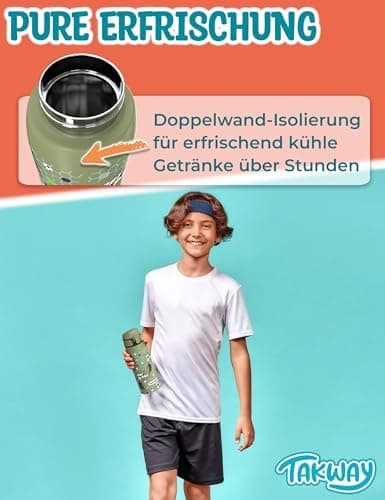 Edelstahl Trinkflasche Kinder 550ml - Auslaufsicher, isoliert und Kohlensäure geeignet - Schul- und Sportsituationensopt