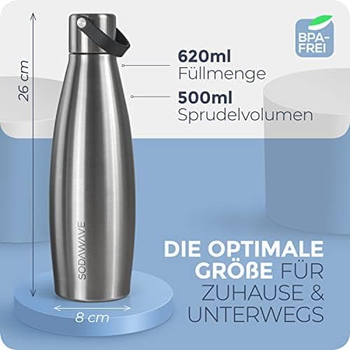 SODAWAVE® Trinkflasche Edelstahl extra groß [850ml] für SodaStream Crystal I 100% auslaufsichere Trinkflasche ideal für