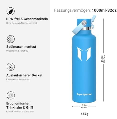 Super Sparrow Thermobecher für Sport und Outdoor - 500ml, 750ml - BPA-Frei, ClimatePartner certified - FlipFlow Trinkfla