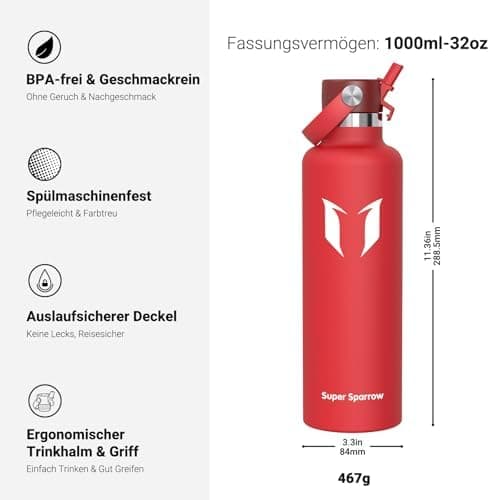 Super Sparrow Thermobecher für Sport und Outdoor - 500ml, 750ml - BPA-Frei, ClimatePartner certified - FlipFlow Trinkfla