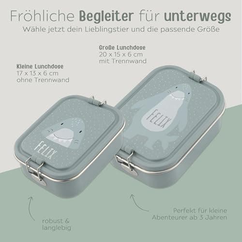 Wunderwunsch TRIXIE Edelstahl Lunchbox für Kinder, individuell mit deinem Namen persönliche Fuchslunchbox, perfekt zur E