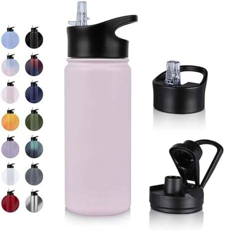 Edelstahl Trinkflasche - 1L - mit Strohhalm, BPA frei Thermosflasche,Vakuum Doppelwandisolierung für Sport,Schule und Fa