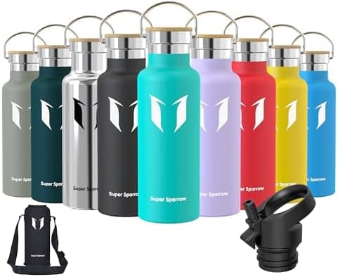 Super Sparrow Trinkflasche Edelstahl - Auslaufsicher Thermoskanne - Kinder für Sprudel, Sport, Schule, Fitness - 500ml -