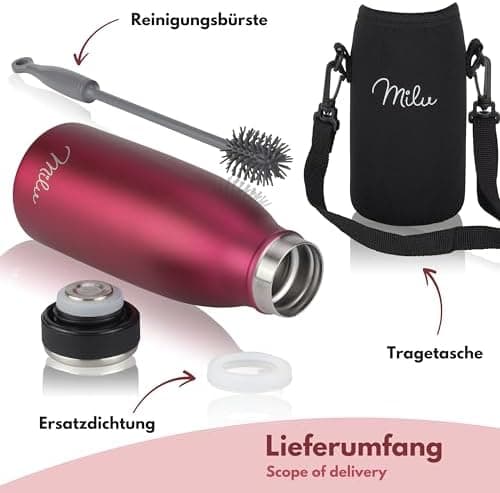 Milu Edelstahl Trinkflasche für Erwachsene – 750ml Isolierflasche zum Tragen – auslaufsicher, Kohlensäuregerecht inkl. R