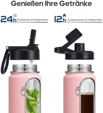 HydroPal Edelstahl Trinkflasche - Isolierte Flasche mit Strohhalm & 2 Deckeln, Auslaufsichere Isolierung für Sport, 500m