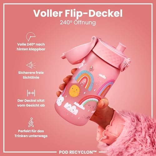 ION8 Kinder Trinkflasche Edelstahl Leicht 400ml Spülmaschinenfest Sichere Verriegelung