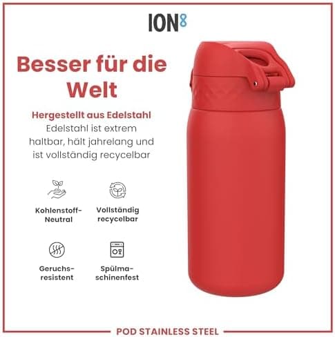 ion8 Kinder Trinkflasche Edelstahl 400ml Nicht Isoliert Sichere Verriegelung Spülmaschinenfest Klappdeckel Leicht zu Rei