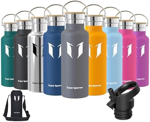 Super Sparrow Trinkflasche Edelstahl - Auslaufsicher Thermoskanne - Kinder für Sprudel, Sport, Schule, Fitness - 500ml -