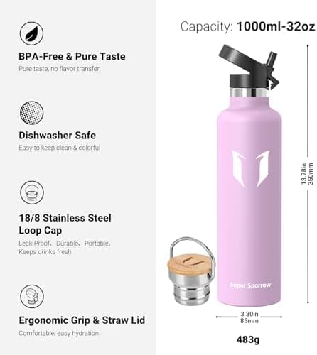 Super Sparrow Trinkflasche Edelstahl - Auslaufsicher Thermoskanne - Kinder für Sprudel, Sport, Schule, Fitness - 500ml -