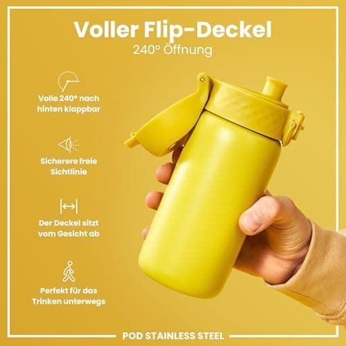 ion8 Kinder Trinkflasche Edelstahl 400ml Nicht Isoliert Sichere Verriegelung Spülmaschinenfest Klappdeckel Leicht zu Rei