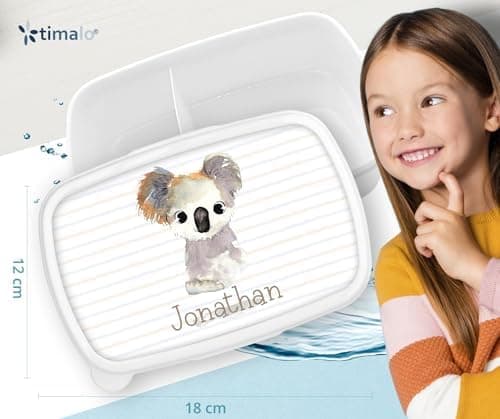Timalo® Brotdose Kinder mit Namen | Personalisierte Bento Lunchbox für Jungen & Mädchen | Kindergarten & Schule Motiv Ti