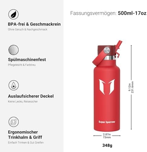 Super Sparrow Thermobecher für Sport und Outdoor - 500ml, 750ml - BPA-Frei, ClimatePartner certified - FlipFlow Trinkfla