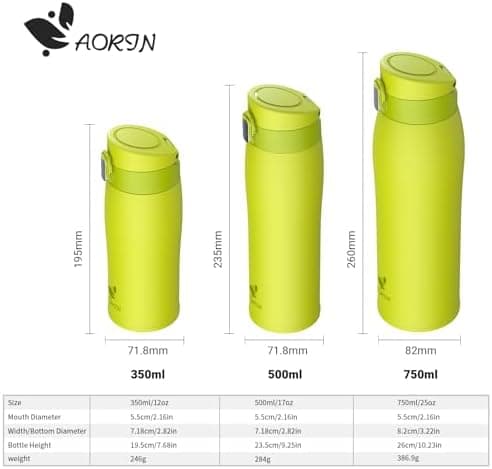 AORIN Trinkflasche Edelstahl 18/8, 500ml, BPA-Frei, Doppelwandig Isolierflasche für Sport, Schule und Outdooraktivitäten