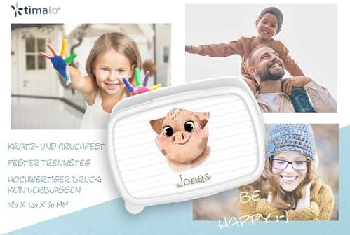Timalo® Brotdose Kinder mit Namen | Personalisierte Bento Lunchbox für Jungen & Mädchen | Kindergarten & Schule Motiv Ti