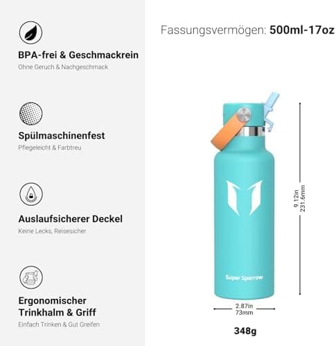 Super Sparrow Thermobecher für Sport und Outdoor - 500ml, 750ml - BPA-Frei, ClimatePartner certified - FlipFlow Trinkfla